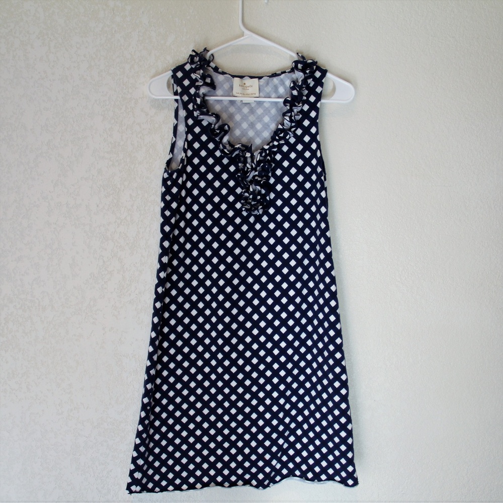 Kate Spade Checkered Dress with Neck Ruffle Size S